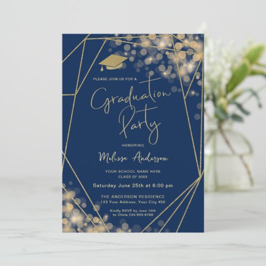 Elegant Afstudeerfeest Navy Blauw Kaart (Staand voorkant)