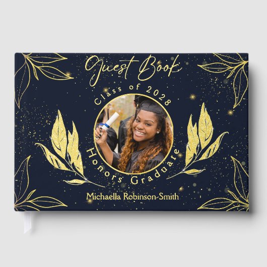 Elegant afstudeerfeest Navy Gold Gastenboek (Voorkant)
