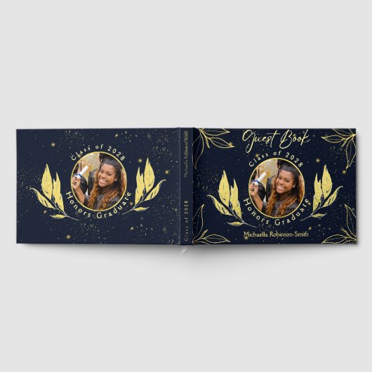 Elegant afstudeerfeest Navy Gold Gastenboek (Volledig)