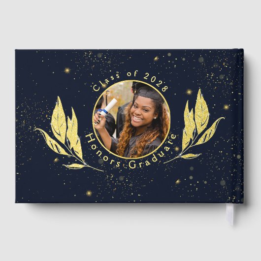 Elegant afstudeerfeest Navy Gold Gastenboek (Achterkant)