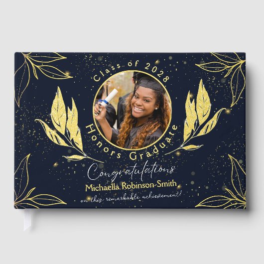 Elegant afstudeerfeest Navy Gold Gastenboek (Voorkant)