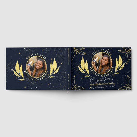 Elegant afstudeerfeest Navy Gold Gastenboek (Volledig)