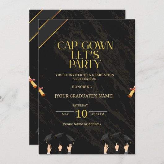 Elegant afstudeerfeest uitnodigen - bewerkbare sja kaart (Voorkant / Achterkant)