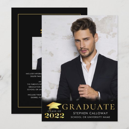 Elegant Afstuderen 2022 Black Gold Metallic 2 foto Aankondiging (Voorkant / Achterkant)