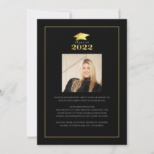 Elegant Afstuderen 2022 Black Gold Metallic 2 foto Aankondiging (Achterkant)
