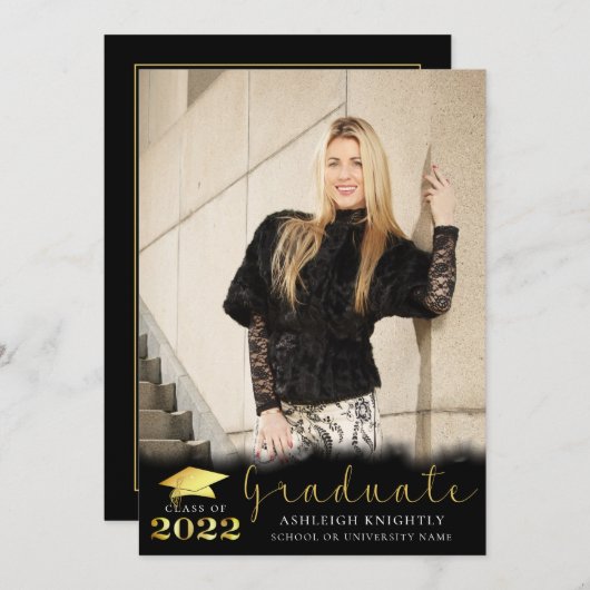 Elegant Afstuderen 2022 Black Gold Metallic 2 foto Aankondiging (Voorkant / Achterkant)