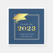 Elegant Afstuderen 2023 Blue Gold Metallic Script Servet (Voorkant)