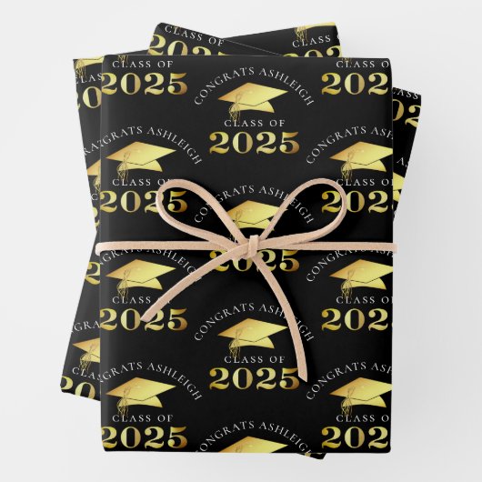 Elegant Afstuderen 2025 Faux Gold Folie Uw Kleur Inpakpapier Vel (In situ)