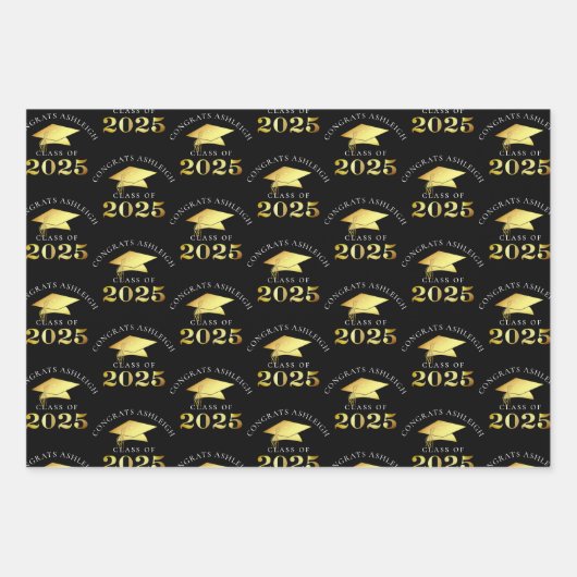 Elegant Afstuderen 2025 Faux Gold Folie Uw Kleur Inpakpapier Vel (Voorkant)
