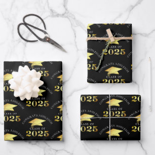 Elegant Afstuderen 2025 Faux Gold Folie Uw Kleur Inpakpapier Vel