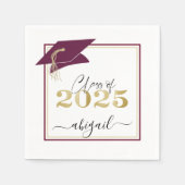 Elegant Afstuderen 2025 Maroon Faux Metallic Gold Servet (Voorkant)