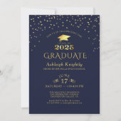 Elegant Afstuderen 2025 Navy Gold Confetti Kaart (Voorkant)