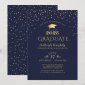 Elegant Afstuderen 2025 Navy Gold Confetti Kaart (Voorkant / Achterkant)