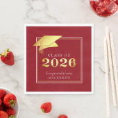Elegant Afstuderen 2025 Rood Goud Gepersonaliseerd Servet (Insitu)