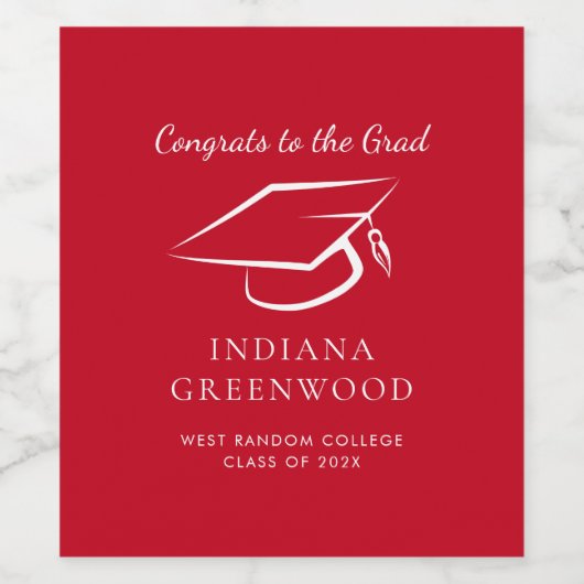 Elegant Afstuderen 2025 Script Red Celebration Wijn Etiket (Enkel label)