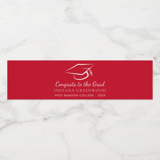 Elegant Afstuderen 2025 Script Rood Afstudeerder Waterfles Etiket (Enkel label)