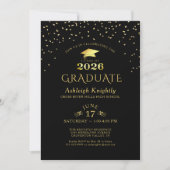 Elegant Afstuderen 2025 Zwart Goud Confetti Kaart (Voorkant)
