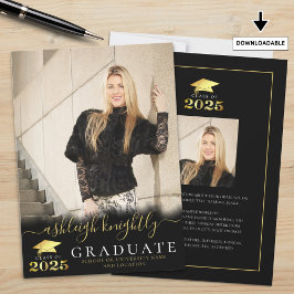 Elegant Afstuderen 2025 Zwart Goud Script 2 Foto's Aankondiging