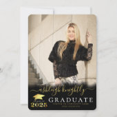 Elegant Afstuderen 2025 Zwart Goud Script 2 Foto's Aankondiging (Voorkant)