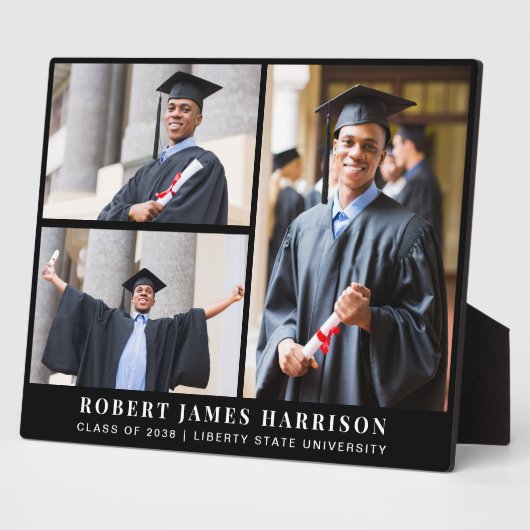 Elegant Afstuderen 3 Foto Collage Black Fotoplaat (Zijkant)