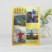 Elegant Afstuderen 4 Foto Faux Metallic Gold Aankondiging (Staand voorkant)