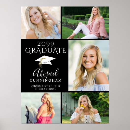 Elegant Afstuderen 5 foto collage zwart wit Poster (Voorkant)
