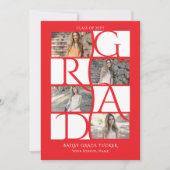 Elegant Afstuderen 5-foto helder rood Afstuderen Aankondiging (Voorkant)