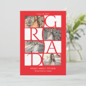 Elegant Afstuderen 5-foto helder rood Afstuderen Aankondiging (Staand voorkant)
