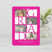Elegant Afstuderen 5-foto Hot Pink Girly Afstudere Aankondiging (Staand voorkant)