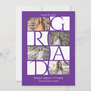 Elegant Afstuderen 5-foto Paarse & witte Afstudere Aankondiging