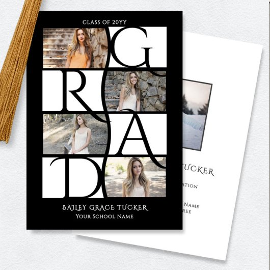 Elegant Afstuderen 5-foto zwart-wit Afstuderen Aankondiging
