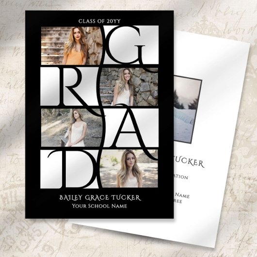 Elegant Afstuderen 5-foto zwart-wit Afstuderen Aankondiging