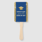 Elegant Afstuderen Aangepast Foto Blauw Goud Handj Handwaaier (Voorkant)