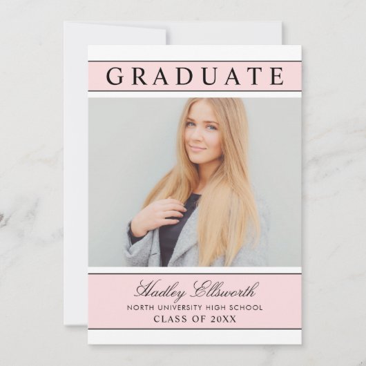 Elegant Afstuderen Afstuderen lichtroze foto Kaart (Voorkant)