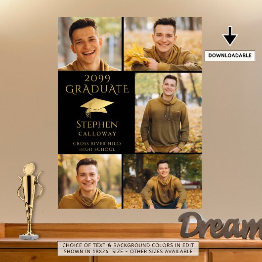 Elegant Afstuderen Black Gold 5 Photo Collage Poster
