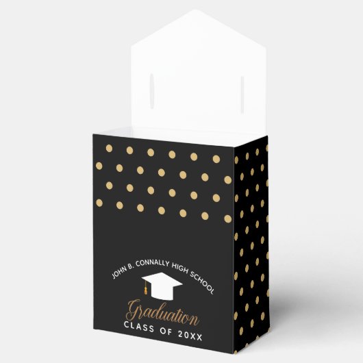 Elegant Afstuderen Black Gold Polka Dots Party Bedankdoosjes (Geopend)