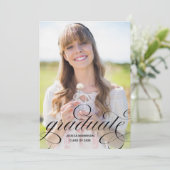 Elegant Afstuderen Black Script Photo Afstudeerder Kaart (Staand voorkant)