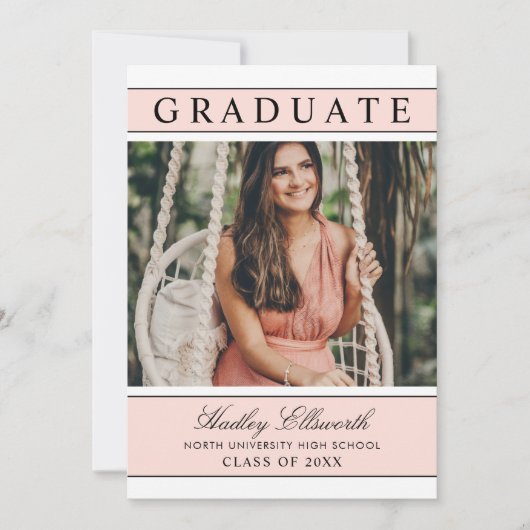 Elegant Afstuderen Blush Pink Photo Afstuderen Kaart (Voorkant)