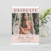 Elegant Afstuderen Blush Pink Photo Afstuderen Kaart (Staand voorkant)