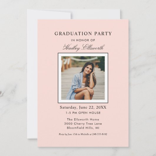 Elegant Afstuderen Blush Pink Photo Afstuderen Kaart (Achterkant)