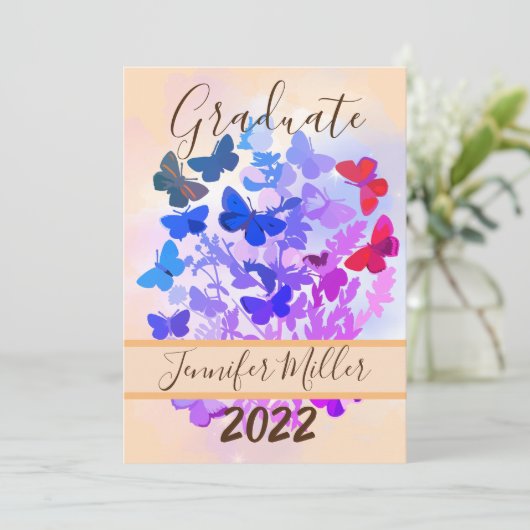 Elegant Afstuderen Butterfly Graduation Party Kaart (Staand voorkant)