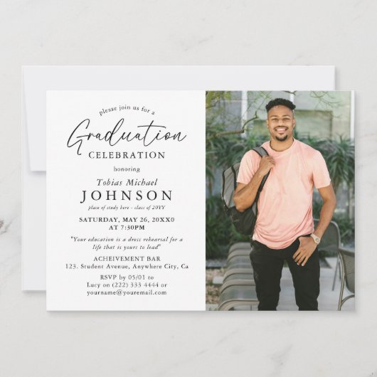 Elegant Afstuderen Celebration Afstuderen Foto Kaart (Voorkant)