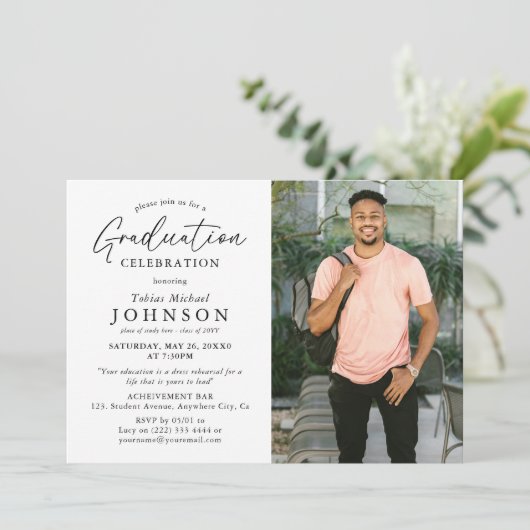 Elegant Afstuderen Celebration Afstuderen Foto Kaart (Staand voorkant)