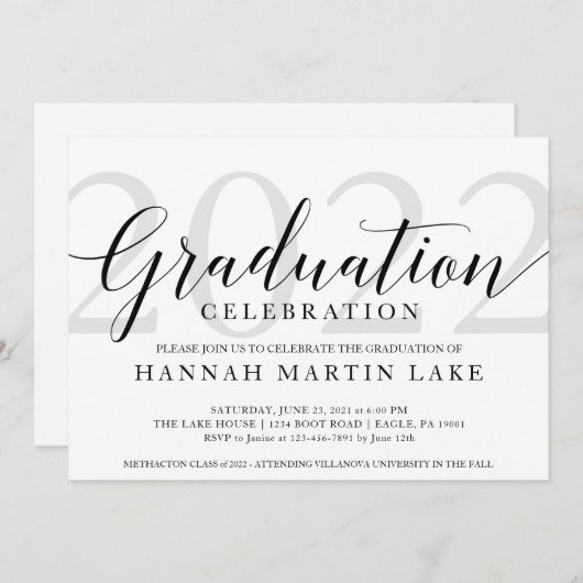 Elegant Afstuderen Celebration Invitation Aankondiging (Voorkant / Achterkant)