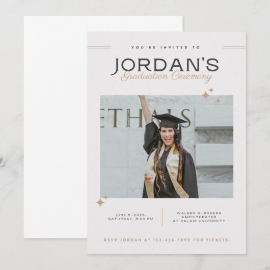 Elegant Afstuderen Ceremony Invitation Kaart (Voorkant / Achterkant)