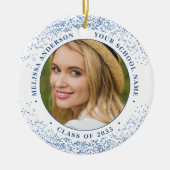Elegant Afstuderen Custom 2 foto blauw Afstuderen Keramisch Ornament (Voorkant)