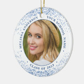 Elegant Afstuderen Custom 2 foto blauw Afstuderen Keramisch Ornament (Links)