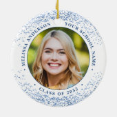 Elegant Afstuderen Custom 2 foto blauw Afstuderen Keramisch Ornament (Achterkant)