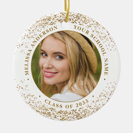 Elegant Afstuderen Custom 2 Photo Gold Afstuderen Keramisch Ornament (Voorkant)