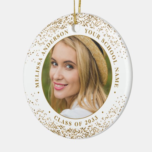 Elegant Afstuderen Custom 2 Photo Gold Afstuderen Keramisch Ornament (Links)